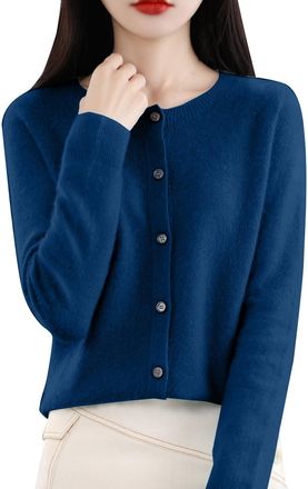 Generic White Cardigans For Women Uk Round Neck Long Sleeves Knitted Jumpers For Women Fashion Button Down Lightweight Summer Jackets Solid Color Plush Warm K