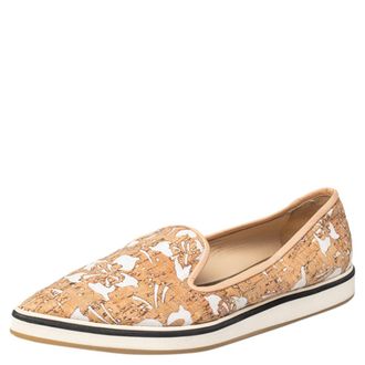 Nicholas Kirkwood Beige/white Cork And Fabric Pointed Toe Slip On Sneakers