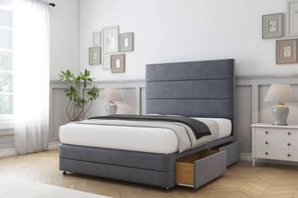 Sloomy Monaco Plush Divan Set 2 Drawers-26 Headboard-Footboard in Dark Grey | Size: Small Double