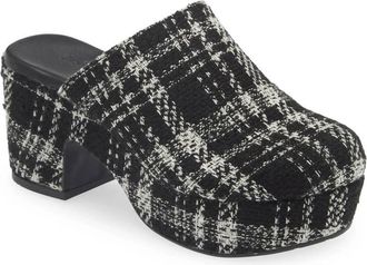 Chocolat Blu Womens Gertie Platform Clog In Black Plaid Tweed