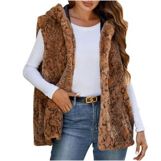 Generic NZYIHAO Fur Vest Womens Fur Vest Sleeveless Fur Jacket Cuddly Fur Vest Thick Warm Gilets Plain Faux Fur Jacket Fluffy Winter Vest Winter Plush Vest El