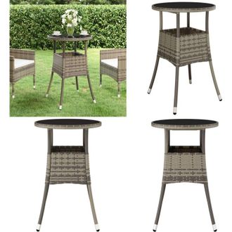 vidaXL Tavolo Giardino &Oslash;60x75 cm Vetro Temperato e Polyrattan Grigio - Tavolo da esterno - Tavolo in vetro temperato