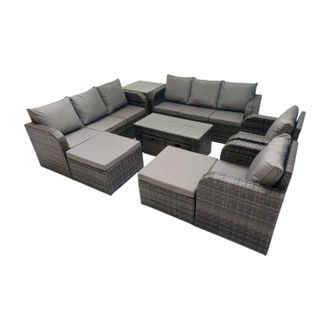 Fimous 3 Seater Sofa Reclining Chair Coffee Table with 4 Stools Side Table in Dark Grey