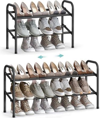 OEM Zapatero Extensible De Metal De 2 Niveles, Con Espacio De Almacenamiento Ajustable, Ideal Para Pasillo, Armario O Entrada. F&aacute;cil De Montar. Color Negr