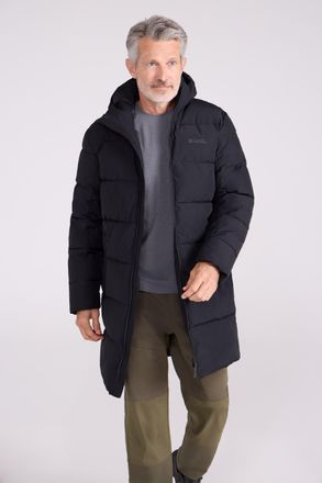 Mountain Warehouse Vortex Mens Longline Jacket Water Resistant Winter Padded Coat Black