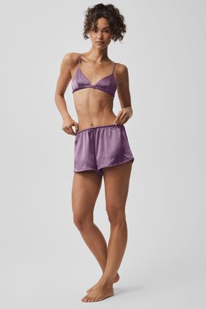 Alo | Silk Luminous Short in Plum Kiss, Size: Medium