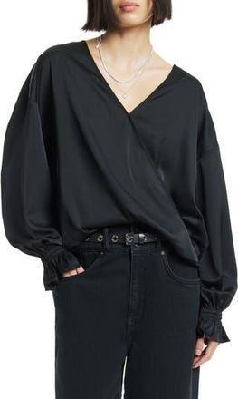 AllSaints Penny Long Sleeve High-Low Satin Top in Black at Nordstrom Rack, Size 4