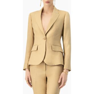 Ivonne Single-Button Tailored Linen Blazer in Beige at Nordstrom, Size 10