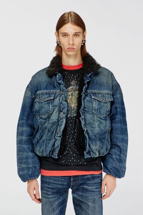 Diesel Teddy-lined trucker jacket in denim - Denim Jackets - Unisex - Blue