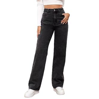 Generic Katchme Jeans, Katchme Womens Denims Pant, Womens Minimalist High Waist Denim Stretch Wide Leg Jeans with Pockets (Black,M)