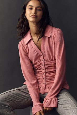 Maeve Smocked V-Neck Ruffle Top