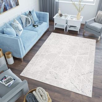 Tapiso Alfombra de polipropileno en crema, azul y gris 80x150 cm