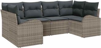 vidaXL Garden Sofa Set with Cushion 6 pcs Grey Poly Rattan vidaXL