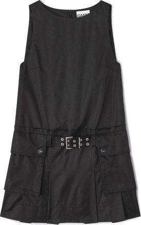 Ganni Duchesse Nylom Belted Mini Dress Nero