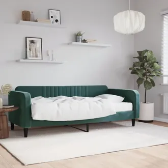 vidaXL Sof&aacute; Cama Con Colch&oacute;n Terciopelo Verde Oscuro 90x200 Cm Vidaxl