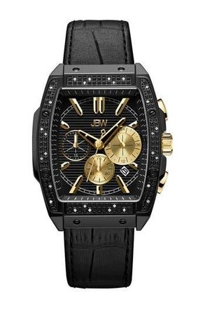 JBW Echelon Diamond Chronograph Croc Embossed Leather Strap Watch, 41mm in Black at Nordstrom Rack