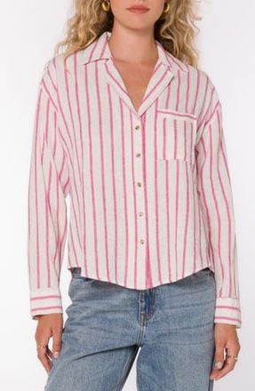 Velvet Heart Lyla Collar Button-Up Linen Blend Shirt in Fuchsia Stripe at Nordstrom Rack, Size X-Large