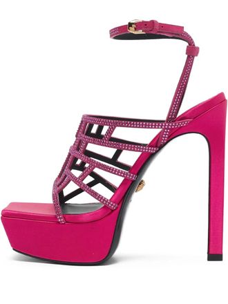 Versace 140mm crystal cage platform sandals - women - Satin/Leather/Leather - 39 - Pink