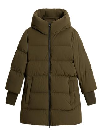 Woolrich hooded quilted coat - women - Polyamide/Elastane/Polyamide/Feather/Duck Down - L - Green