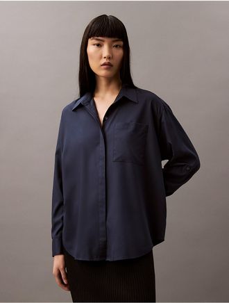 Calvin Klein Jeans Calvin Klein Womens Viscose Blend Relaxed Button-Down Shirt - Navy - XS