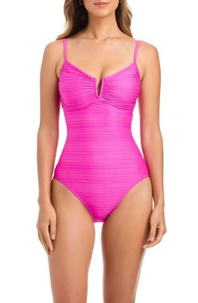 Bleu Rod Beattie Metallic V-Wire One-Piece Swimsuit in Dahlia at Nordstrom, Size 10