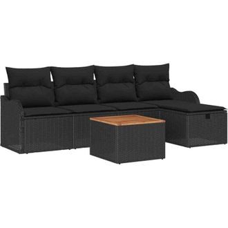 vidaXL Conjunto De Sof&aacute; De Jard&iacute;n Con Coj&iacute;n 6 Pcs Negro Polirat&aacute;n
