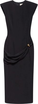 Aniye By Midi jurk met gedrapeerd juweeldetail en split achter - Dames - Casual kleedjes - Zwart - L - Polyester - Kleedjes