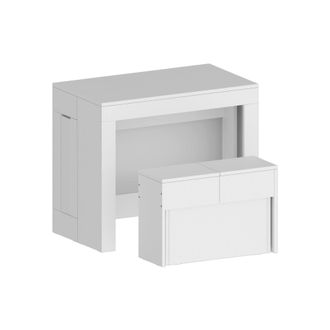 Dmora Dmora - Conjunto De Mesa Y Sillas Crispin, Composici&oacute;n Multiusos, Conjunto Con Consola Y 1 Banco Extensible, 100% Made In Italy, 66x25h45 Cm, Blanco B