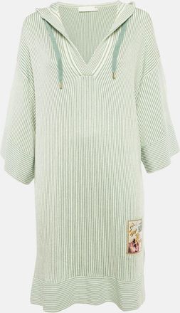 Zimmermann Green/white Acacia Stripe Knit Hooded Mini Dress