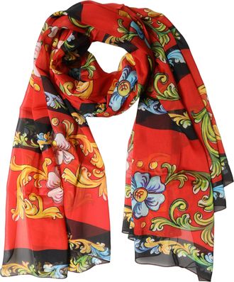Dolce & Gabbana Multicolor Floral Silk Shawl Stole Womens Scarf