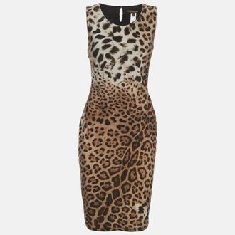 Roberto Cavalli Grey/beige Animal Printed Jersey Midi Dress