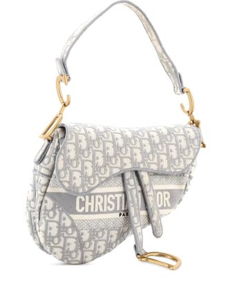 Dior Saddle Handbag Logo Embroidered Oblique Canvas Medium shoulder bag - Grey
