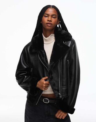 Bershka giacca biker corta double-face nera-Nero