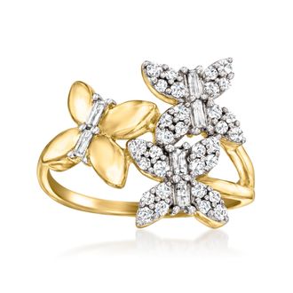 Ross-Simons Diamond Butterfly Ring in 18kt Gold Over Sterling