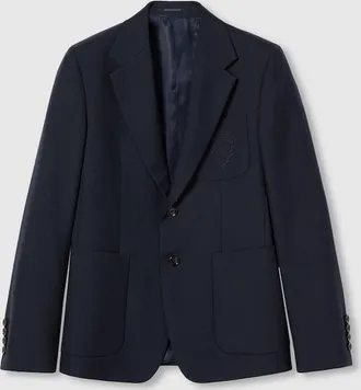 Gucci Drill Jacket With Liftboy Embroidery, Size 44 IT, Blue, Ready-to-wear