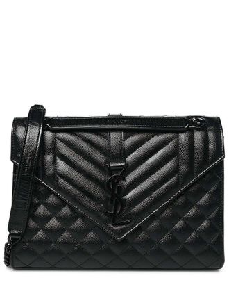 Saint Laurent Black Grain de Poudre Leather Textured Mixed Triquilt Medium Monogram Monochrome Satchel (Authentic Pre-Loved)