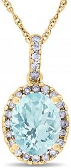 Allurez Aquamarine & Halo Diamond Pendant Necklace in 14k Yellow Gold 2.00ct