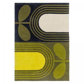 Orla Kiely Alfombra de sal&oacute;n capiton&eacute; a mano de lana natural, verde 160x230
