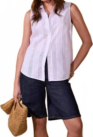 Foxcroft Ada Cotton Eyelet Sleeveless Shirt In White
