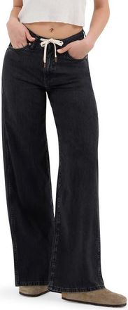 Wrangler Tie Waist Wide Leg Jeans in Rinse Black at Nordstrom, Size 31