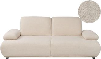Beliani 3 Seater Sofa Beige Boucle Upholstery Adjustable Backrest & Armrest Wooden Legs Living Room Modern NACKA