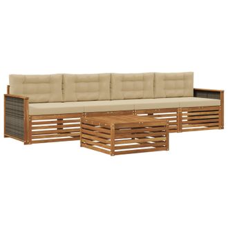 vidaXL Conjunto De Sof&aacute;s De Exterior Con Coj&iacute;n 5 Pcs Natural Y Beige Vidaxl