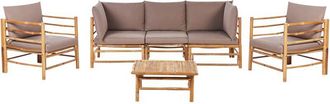 Beliani Garden Lounge Set with Table 5 Seater CERRETO Bamboo Wood Taupe