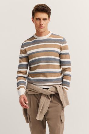 Bugatti Rundhalspullover BUGATTI Regular Fit, Herren, Gr. 3XL, 40, beige, Strick, 95% Baumwolle, 5% Kaschmir, gestreift, regular fit, Rundhals, Rippb&uuml;ndchen, 