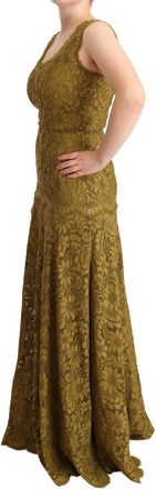 Dolce & Gabbana Womens Brown Floral Lace Maxi Floor Length Dress Cotton