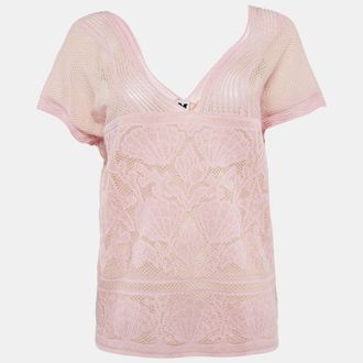 M Missoni Pink Floral Pattern Lurex Knit Cap Sleeve Top
