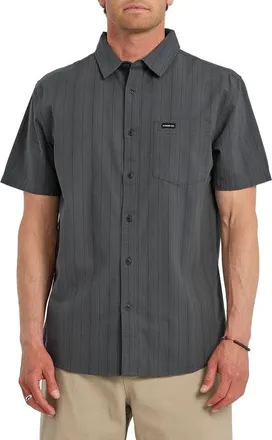 Quiksilver Dobby Stripe Classic Short Sleeve Cotton Button-Up Shirt in Iron Gate at Nordstrom Rack, Size Xx-Large