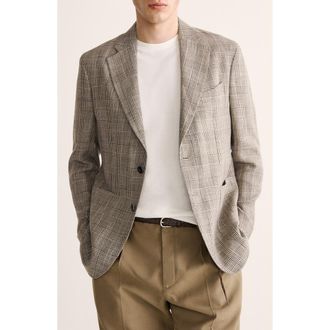 Mango Slim Fit Prince of Wales Check Sport Coat in Mink Grey at Nordstrom, Size 44