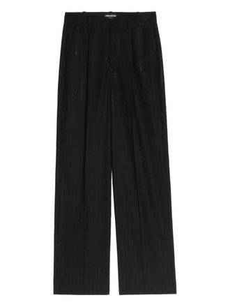 Zadig&Voltaire strass pinstripe trousers - women - Recycled Polyester/Viscose/Rhinestone - 34 - Black