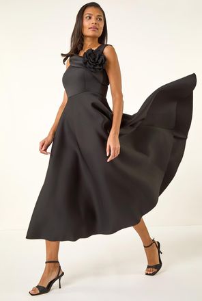 Roman Corsage Premium Stretch Midi Dress
